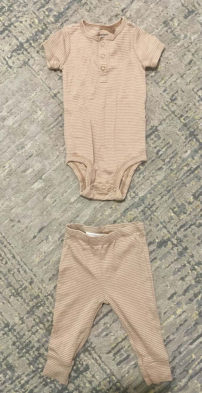 Carter's 2-Piece Baby Boy Tan Striped Henley Bodysuit and Lion Pant Set